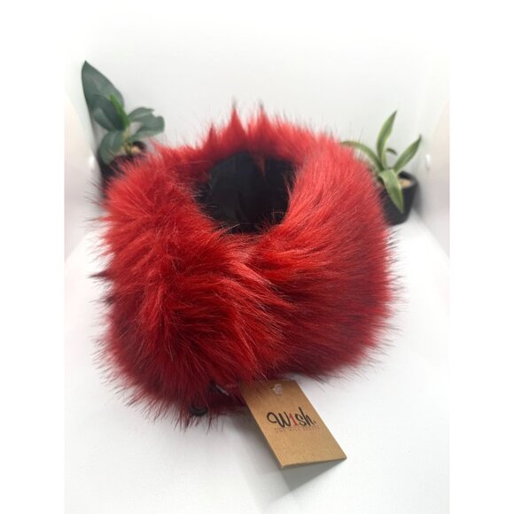 Vintage Red Faux Fur Head Wrap Fluffy Winter Headwear Soft & Stylish Accessory - Picture 12 of 16